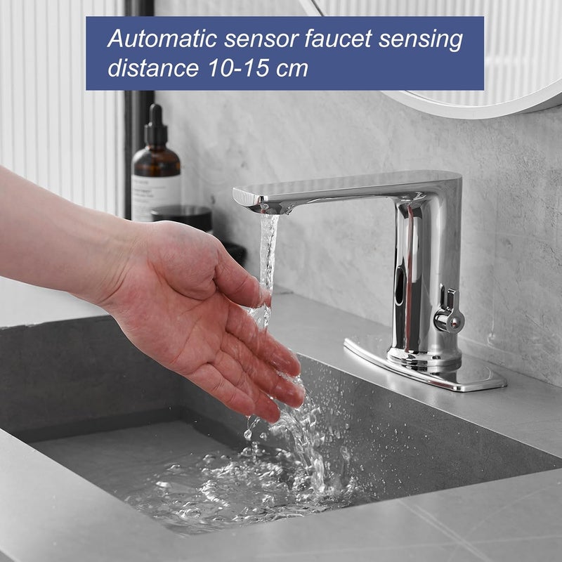 BATHFINESSE Touchless Bathroom Sink Faucet, Single Handle Temperature Adjustment, Hands-Free Commercial Motion Sensor Faucet, Electronic Infrared Smart, Solid Brass, Polishe Chrome - Image 2